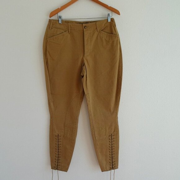 Polo Ralph Lauren Lace Up Jeans Size 10 Brown Denim Riding Western Tie - Picture 1 of 11